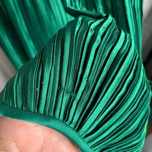Vintage 80s George F Couture Evening Dress S Green Accordion Pleats Designer Zip - Picture 7 of 8
